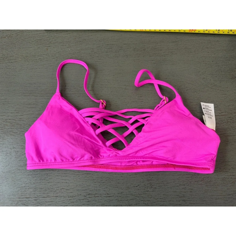 L*Space Hot Pink Lattice Strappy Front Bikini Top XS NWOT